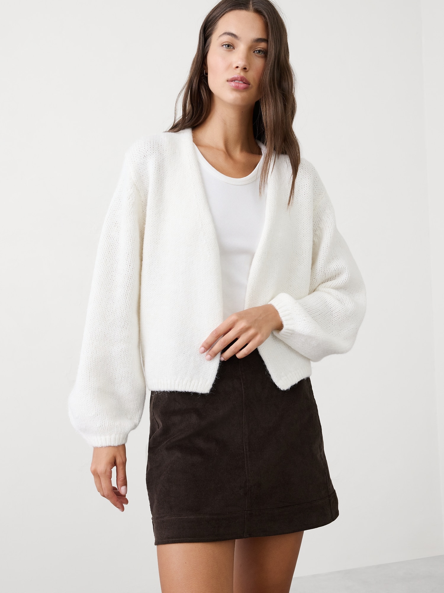 Brushed Cozy Open-Front Cardigan Sweater - Snow Day