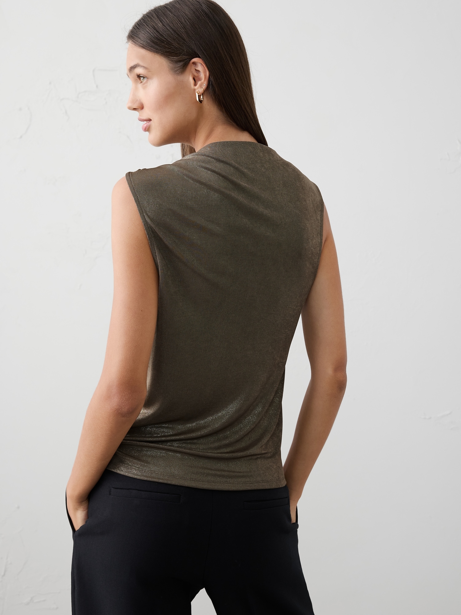 Image number 2 showing, Foiled Ribbed Draped-Shoulder Top