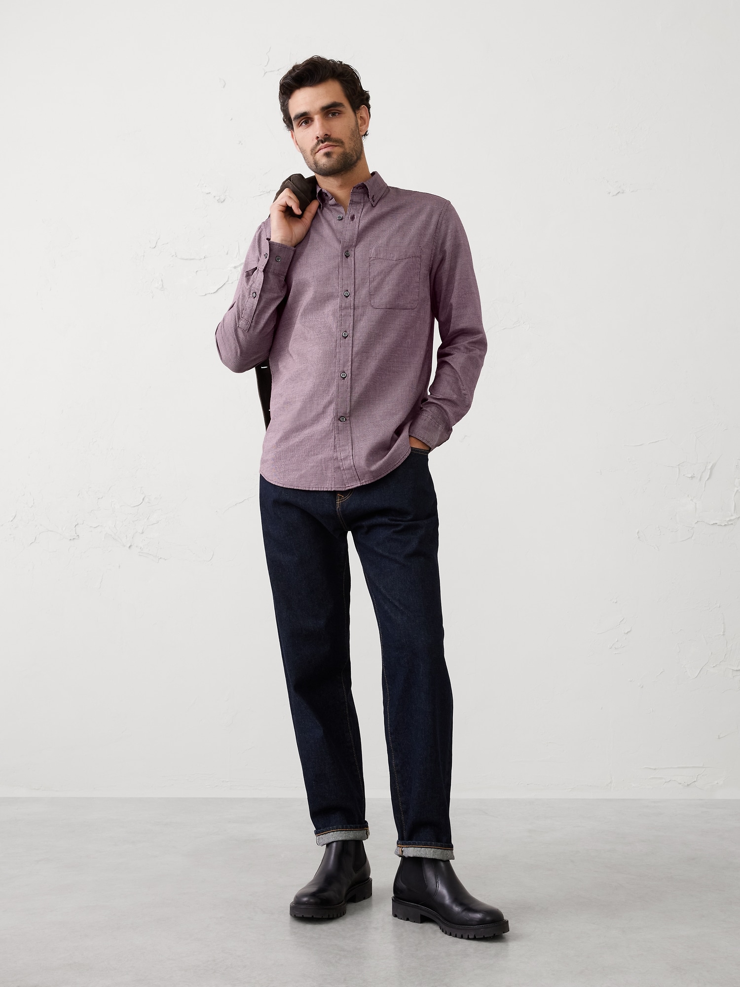 Slim-Fit Oxford Shirt - Burgundy Texture