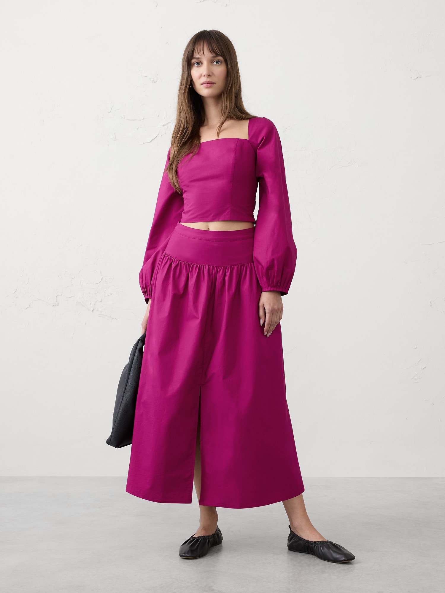 Poplin Dropped-Waist Maxi Skirt - Camu Berry