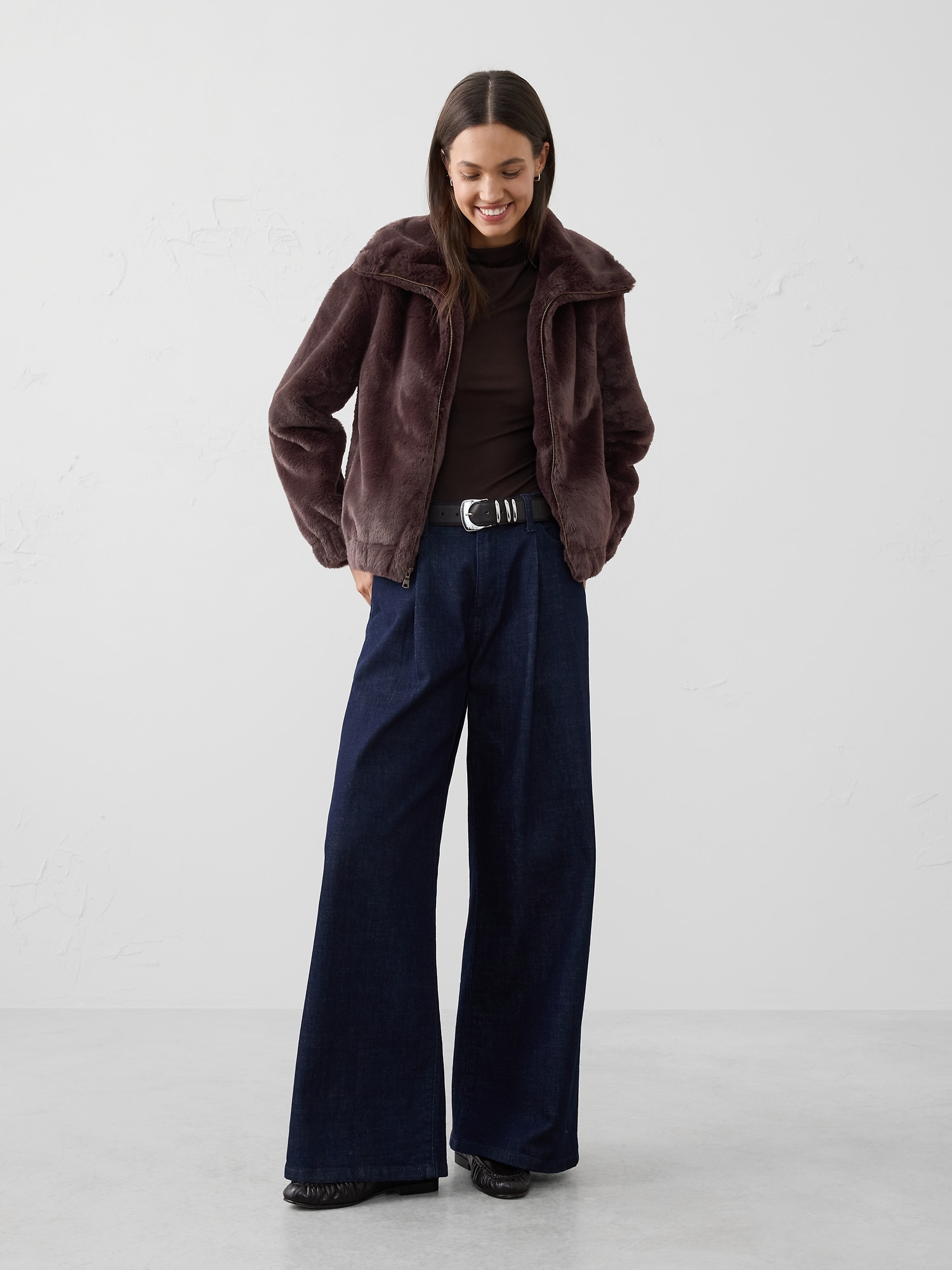 Faux Fur Short Jacket - Dark Mahogany