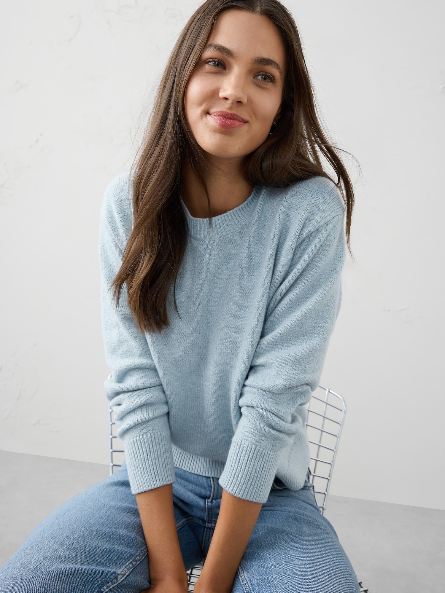 Cozy Pullover Sweater - Light Blue Heather