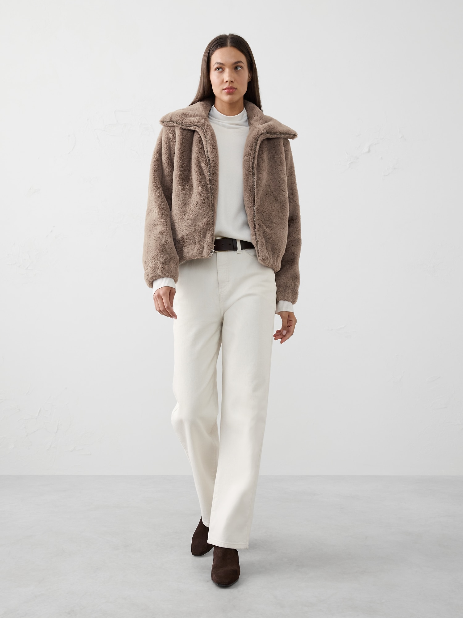 Faux Fur Short Jacket - Taupe