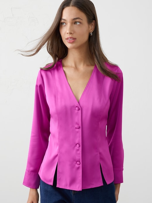 Silky Seamed Slit Blouse | Banana Republic Factory