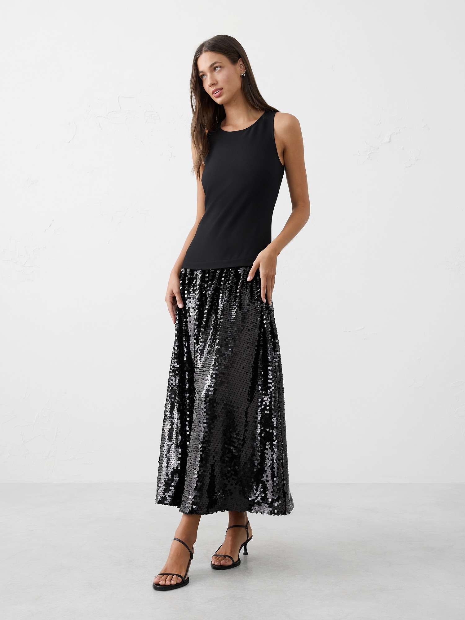 Sequin Drop-Waist Maxi Fit-and-Flare Dress - Black