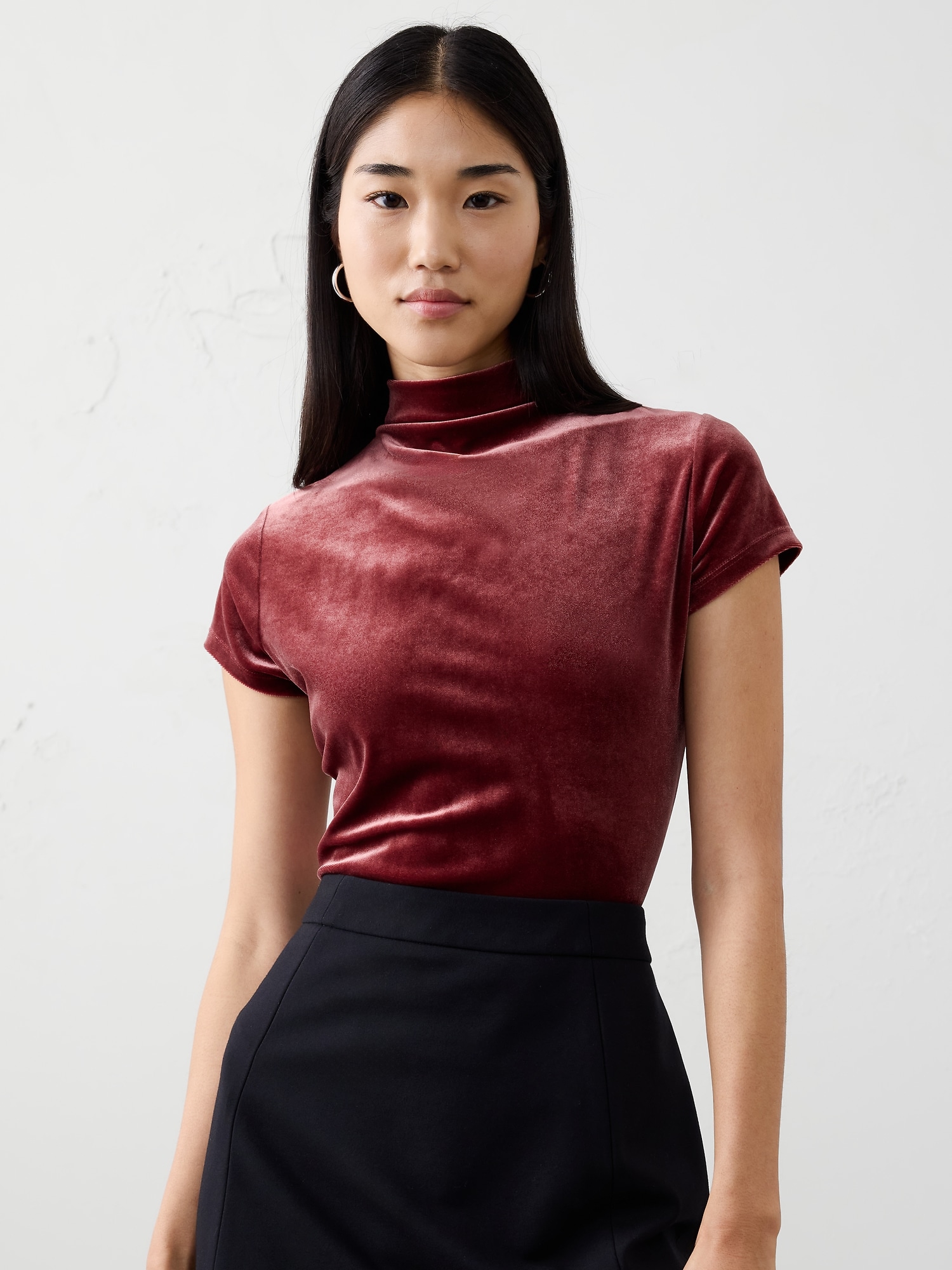 Velvet Mock-Neck Top - Cherry Jam