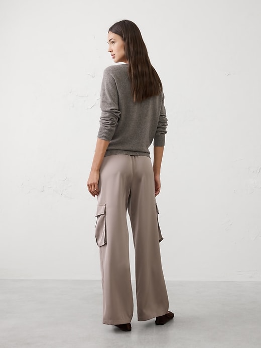 Wide-Leg Mid-Rise Satin Pull-On Cargo Pant