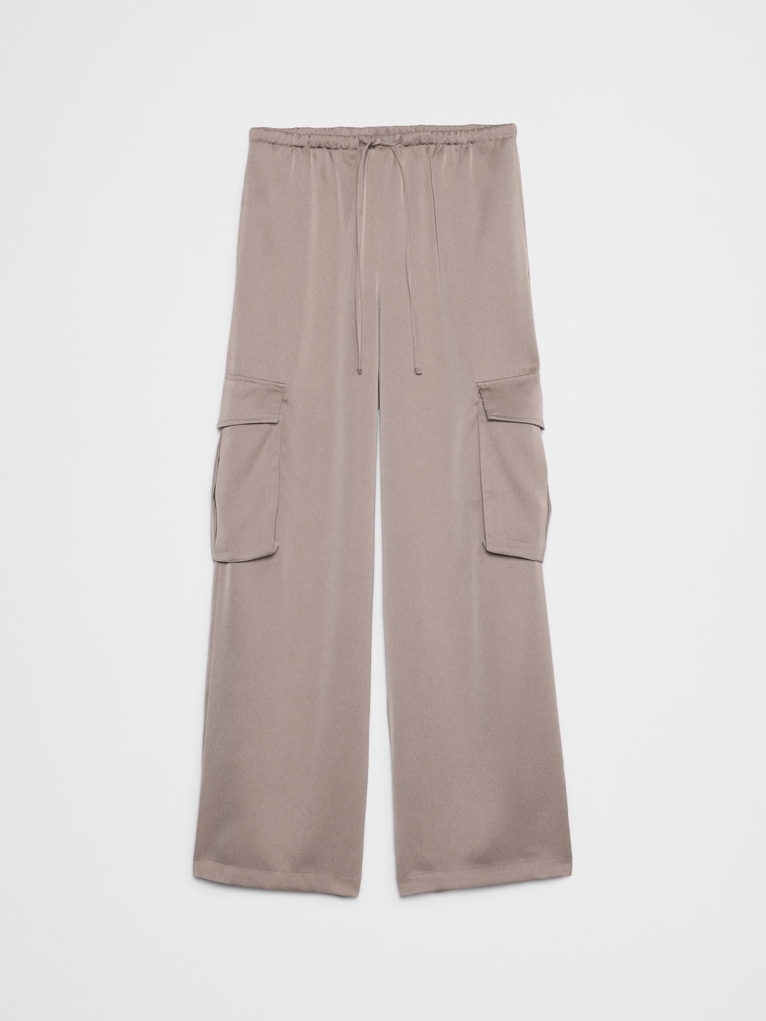 Image number 4 showing, Wide-Leg Mid-Rise Satin Pull-On Cargo Pant