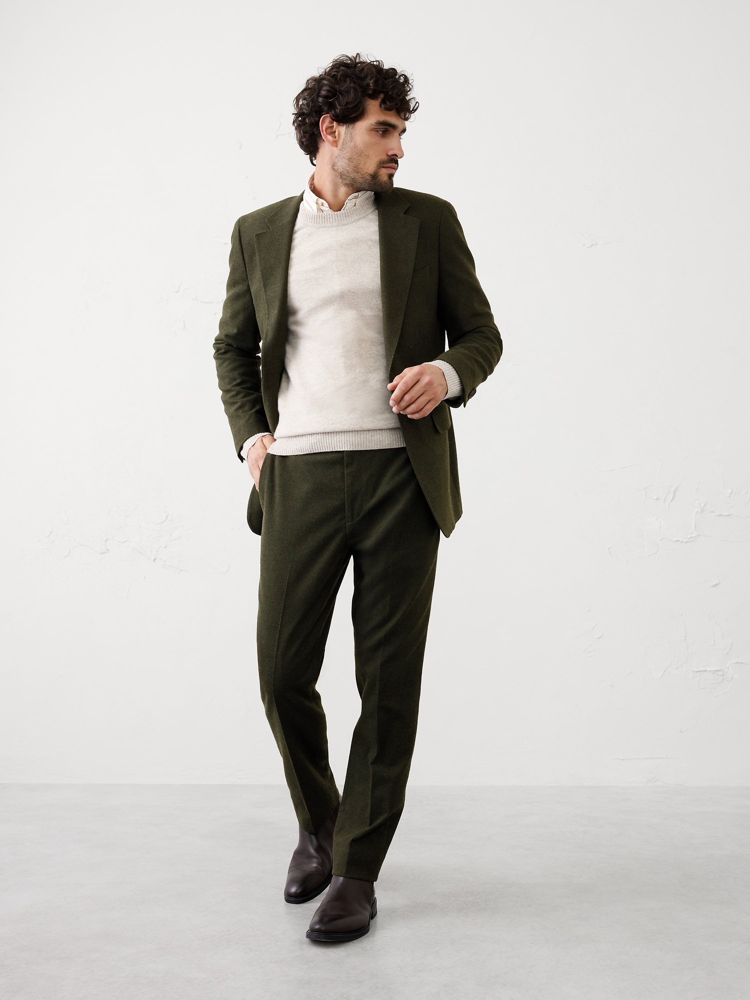 Tailored-Fit Flannel Herringbone Suit Trouser