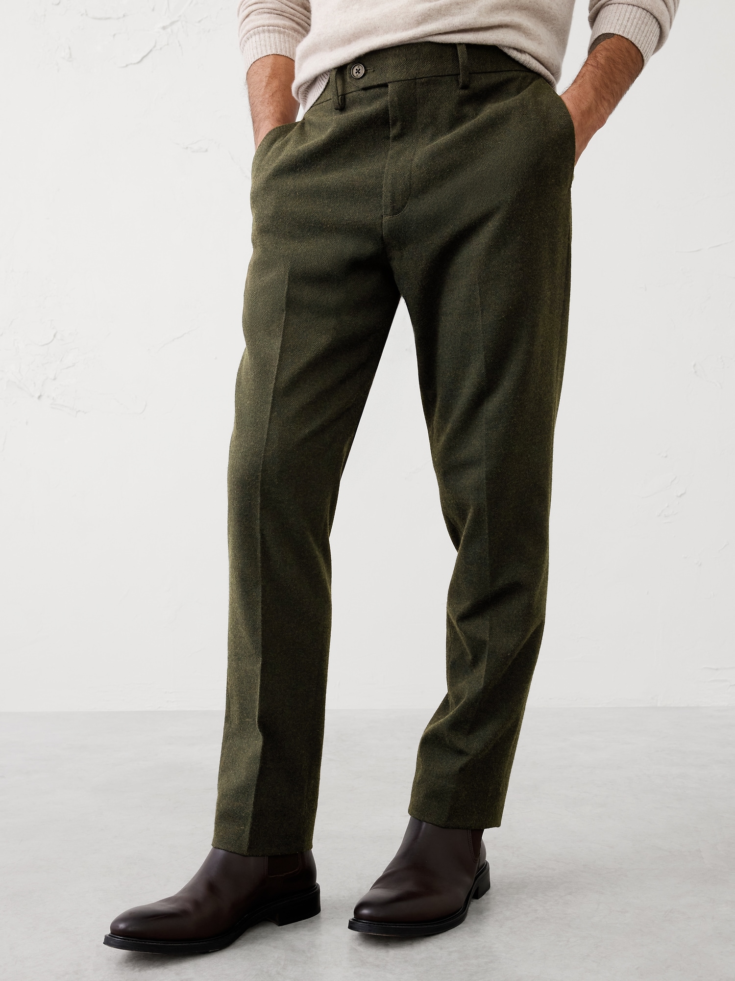 Image number 3 showing, Tailored-Fit Flannel Herringbone Suit Trouser