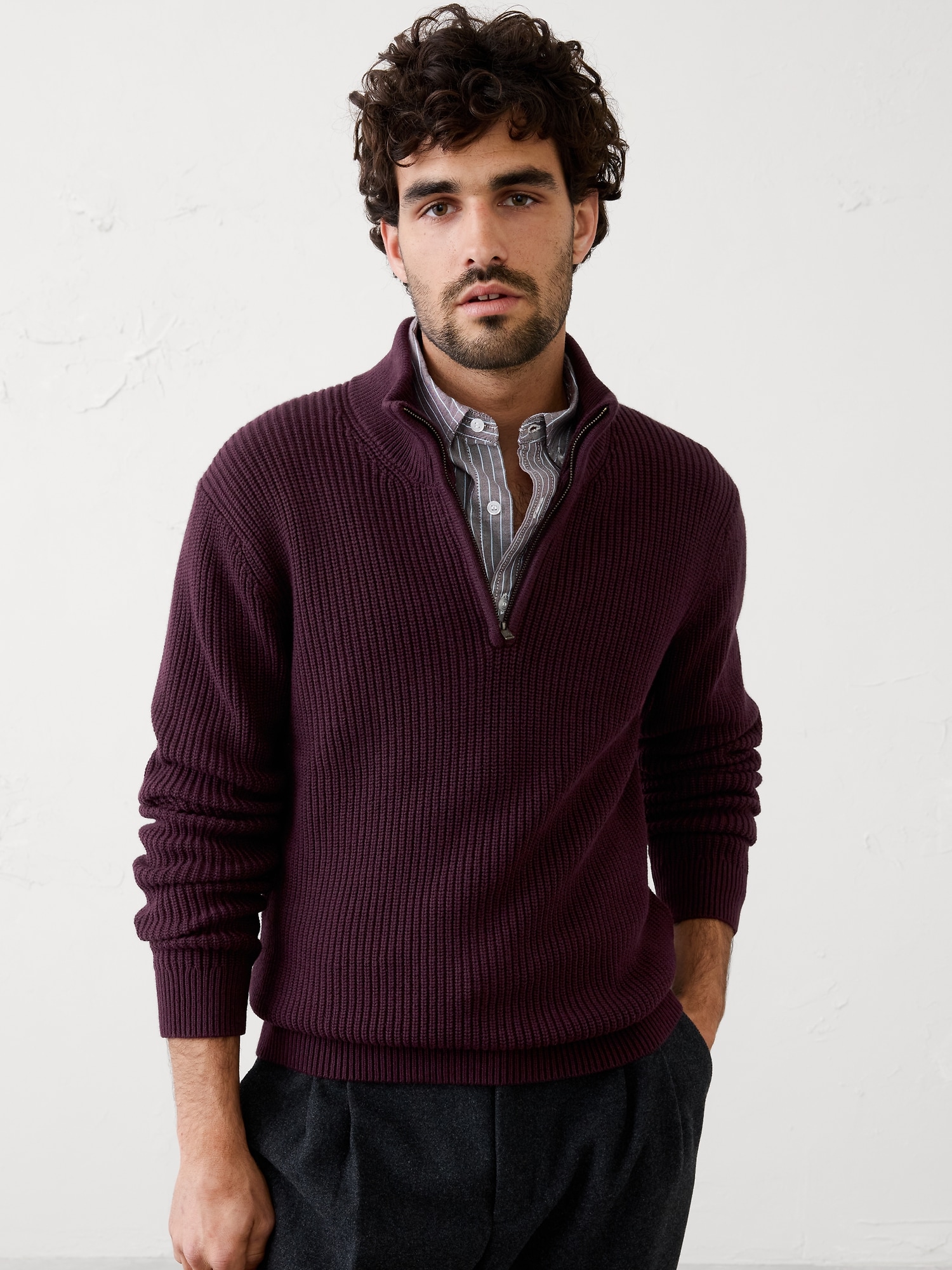 Fisherman Quarter-Zip Sweater - Ruby Plum