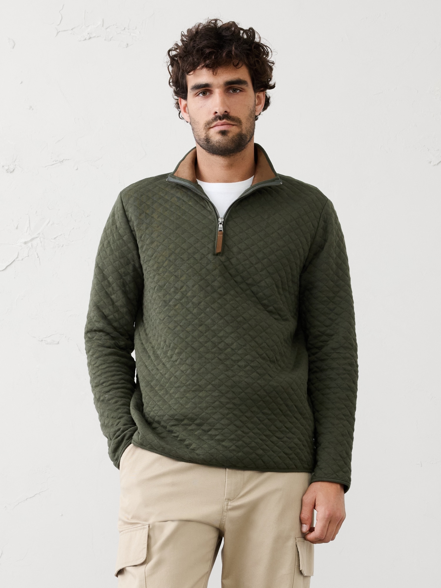 Quilted Knit Half-Zip Pullover - Dark Trees