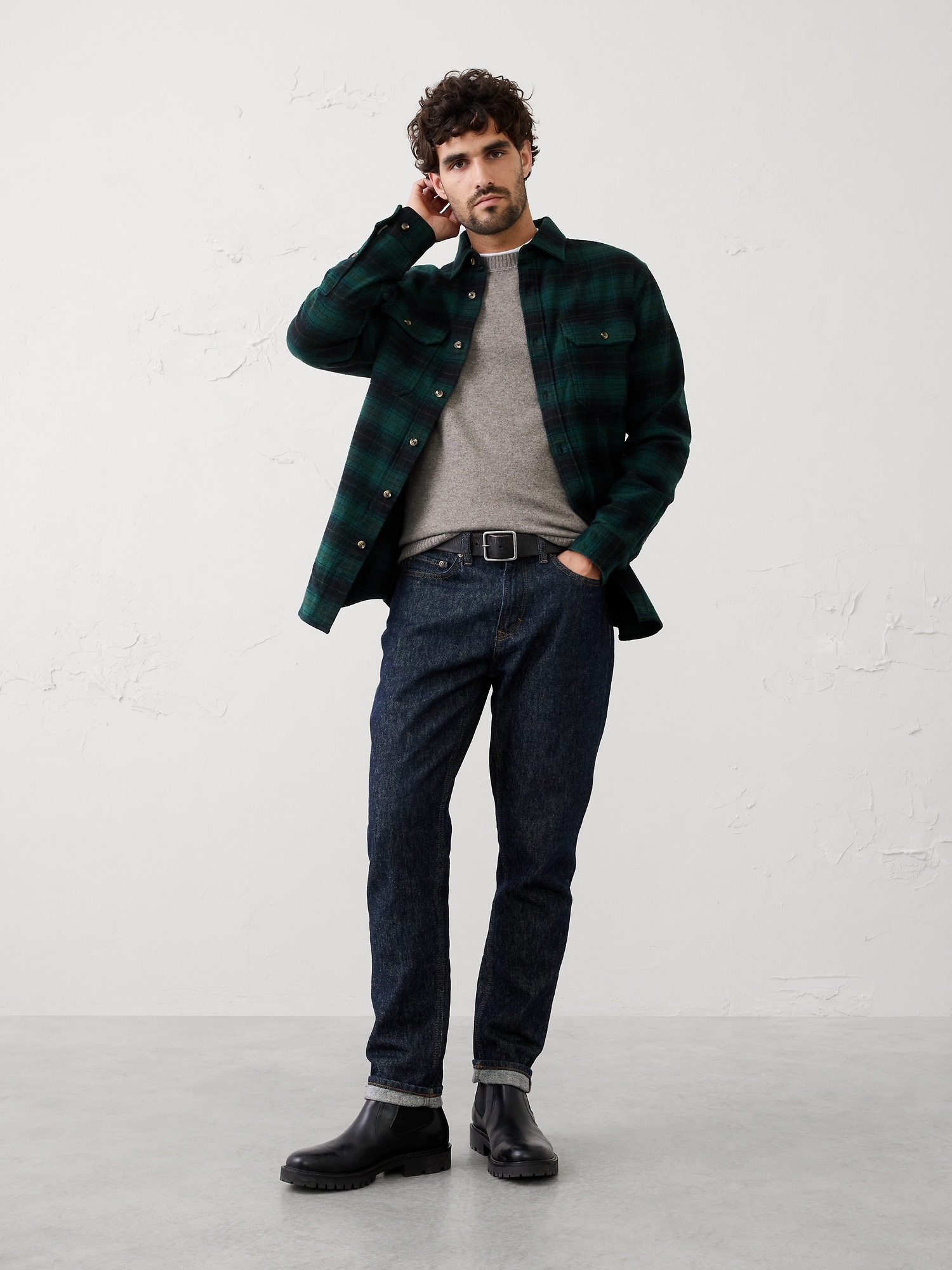 Standard-Fit Heavyweight Flannel Shirt - Green Plaid