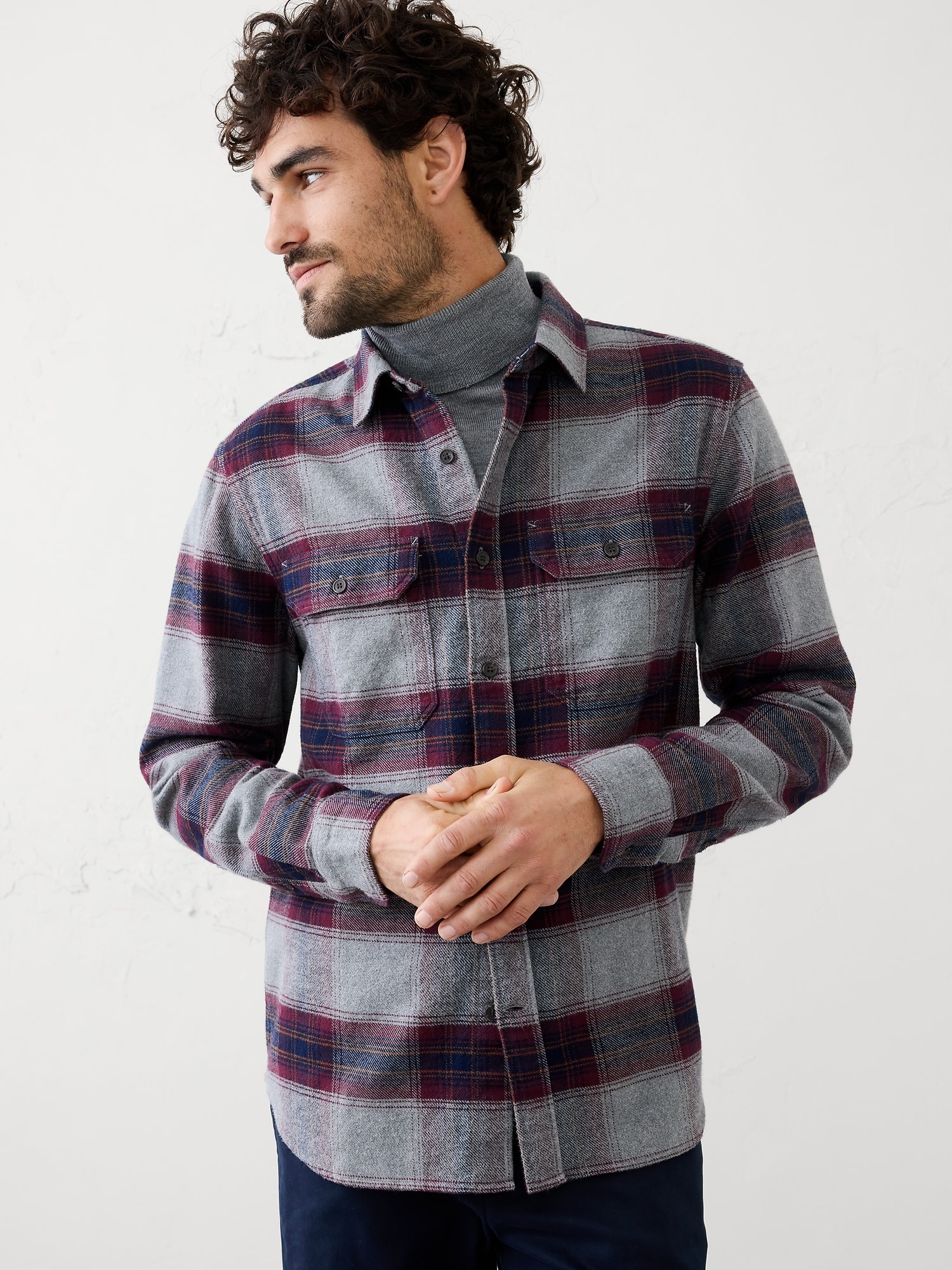 Standard-Fit Heavyweight Flannel Shirt - Charcoal Plaid