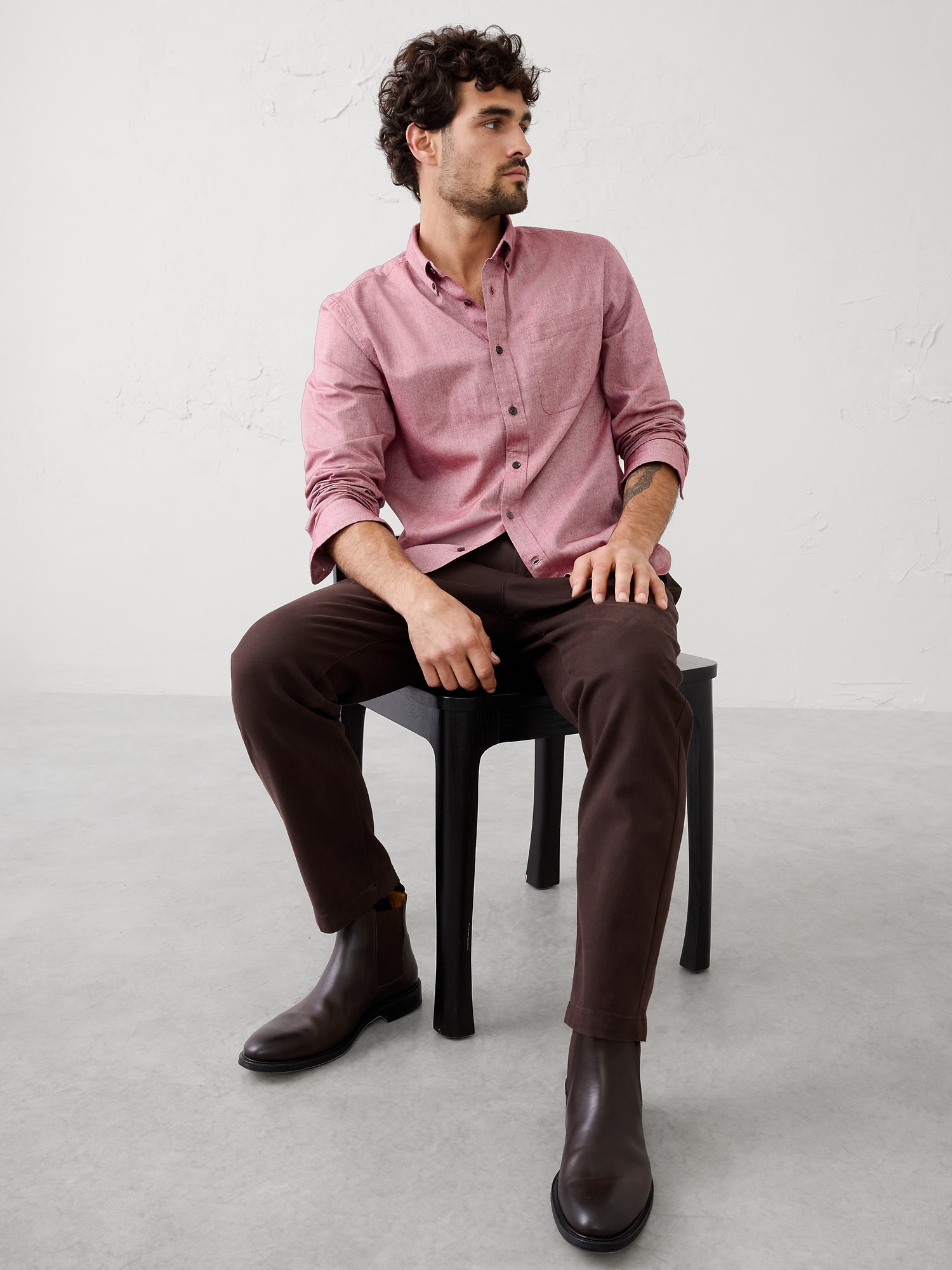 Slim-Fit Lightweight Flannel Shirt - Pinot Plum Heather