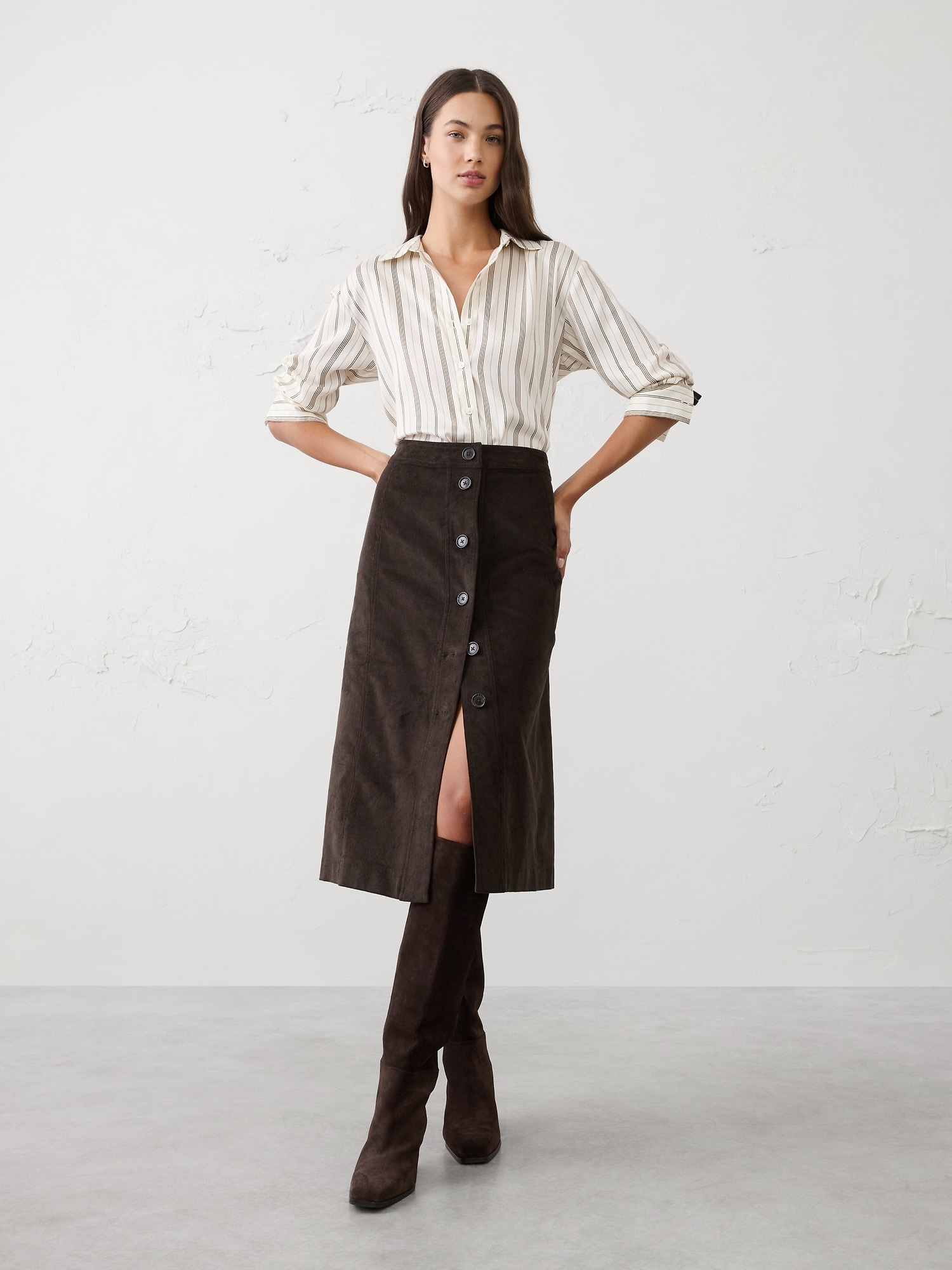 Corduroy Midi Skirt - Dark Oak