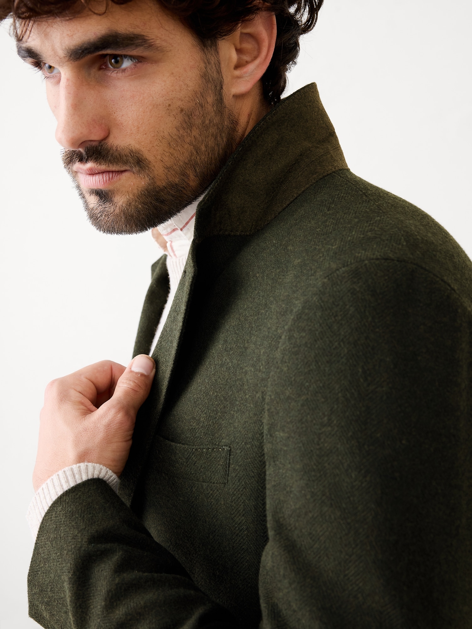 Image number 3 showing, Tailored-Fit Flannel Herringbone Suit Jacket