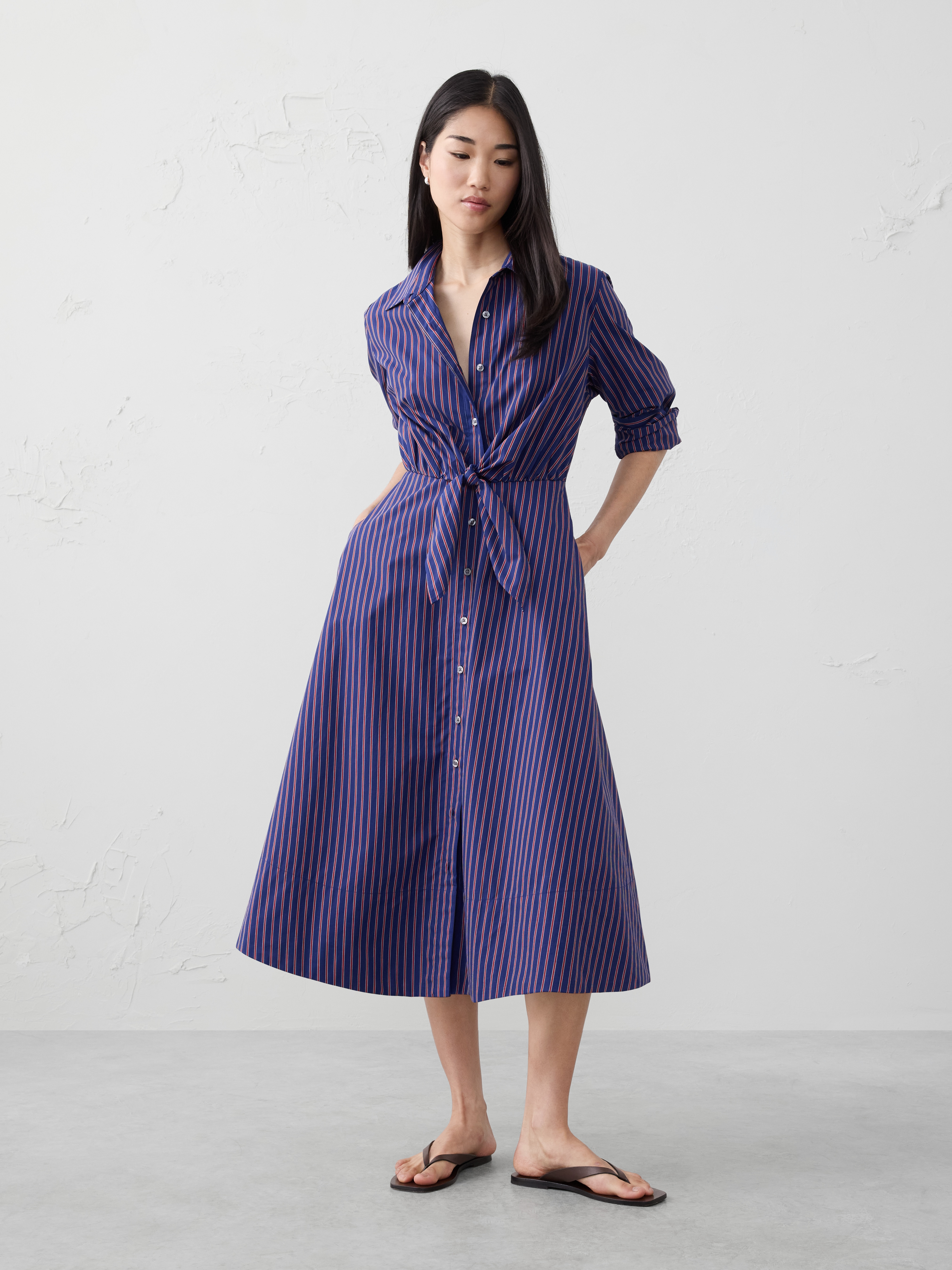 Cuffed Tie-Front Midi Shirtdress | Banana Republic Factory