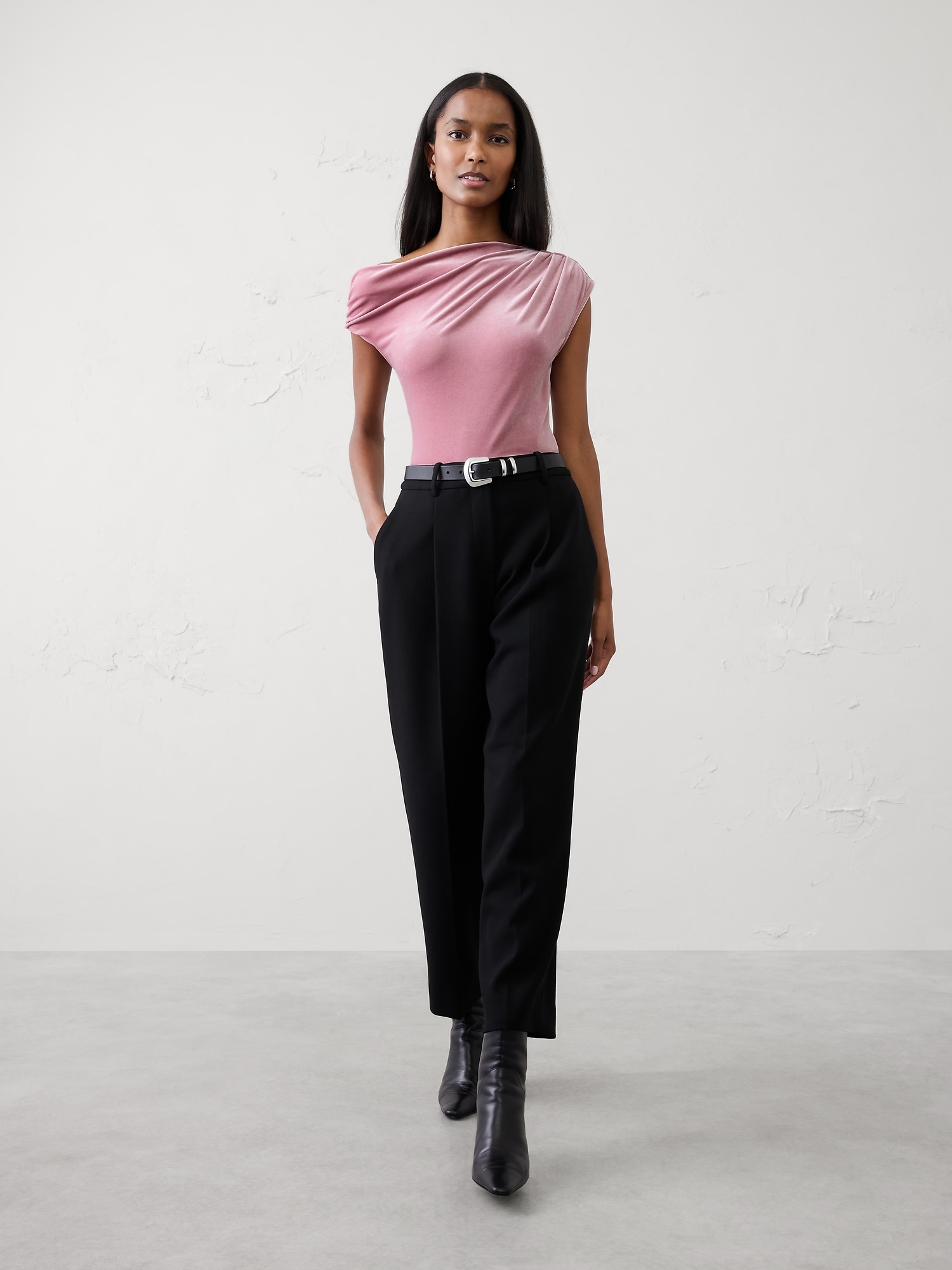 Velvet Off-Shoulder Top - Dusty Calliandria