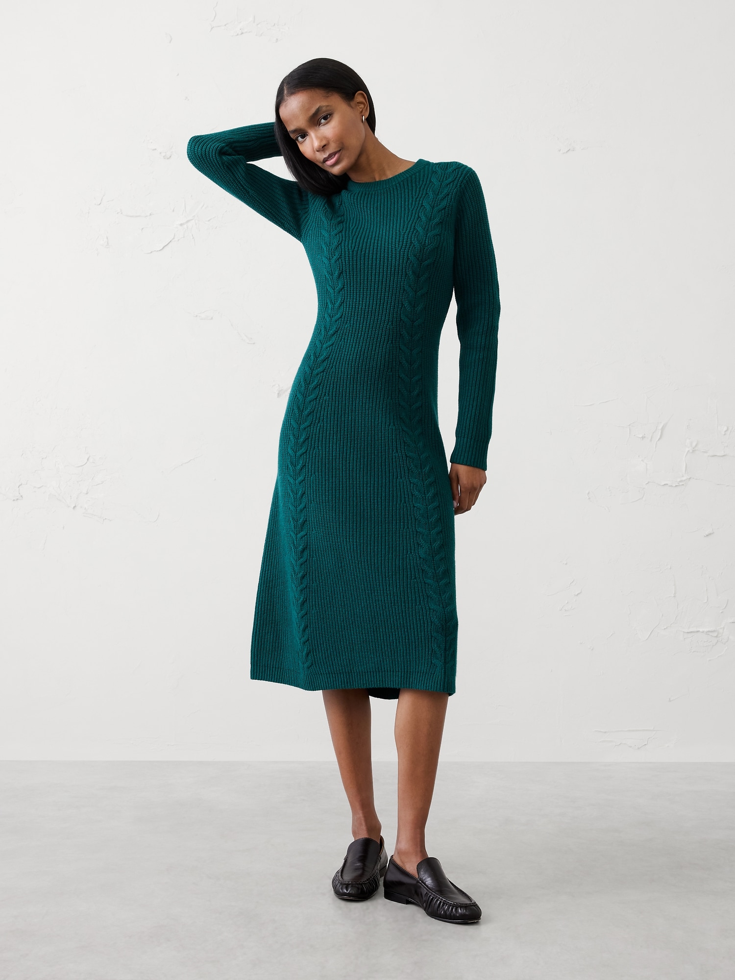 Cable Midi Sweater Dress - Sapphire Green