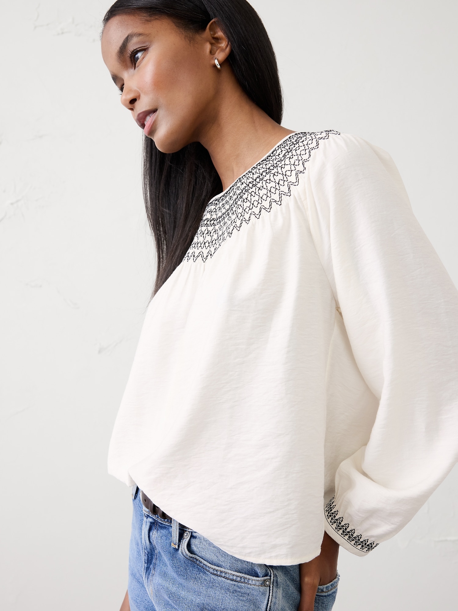 Image number 3 showing, Embroidered-Neck Top