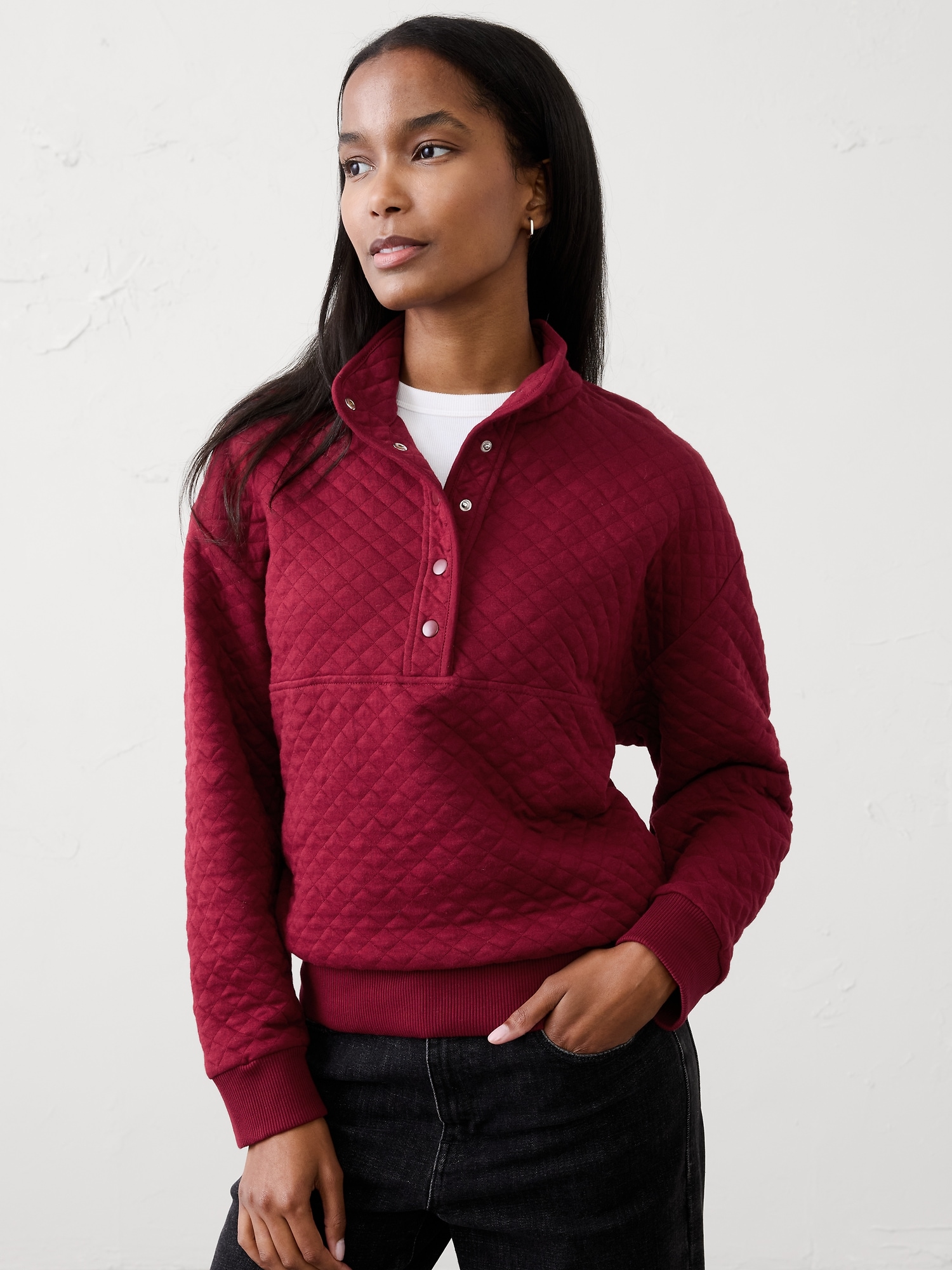 Image number 1 showing, Snap-Collar Quilted Sweatshirt
