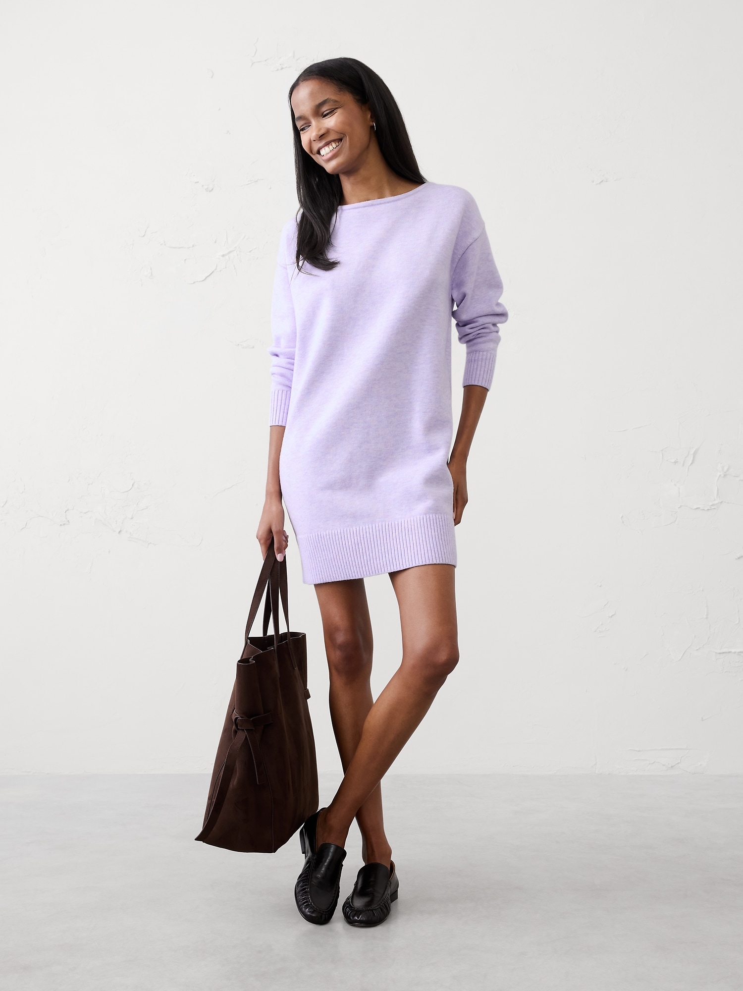 Boatneck Mini Sweater Dress - Lilac Sea