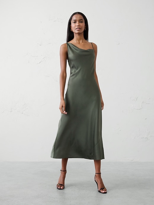 banana republic factory satin dress Shirred-Side Satin Midi Dress