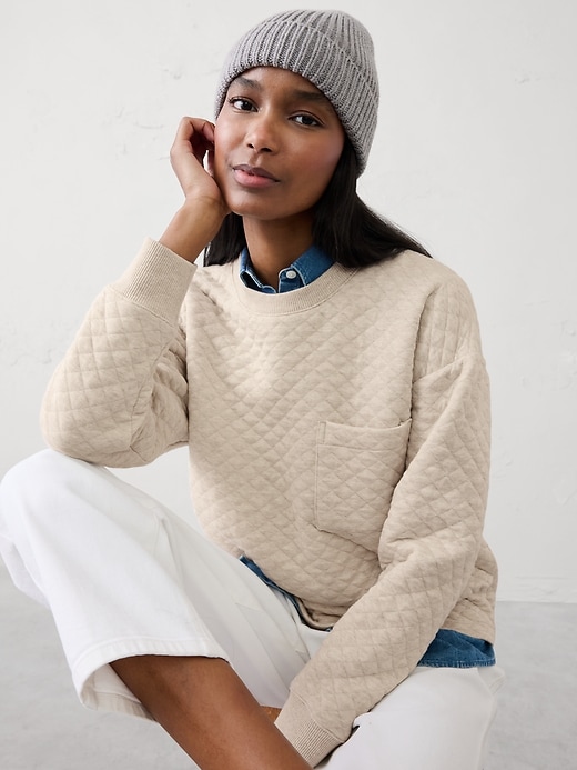 Snap-Collar Quilted Sweatshirt