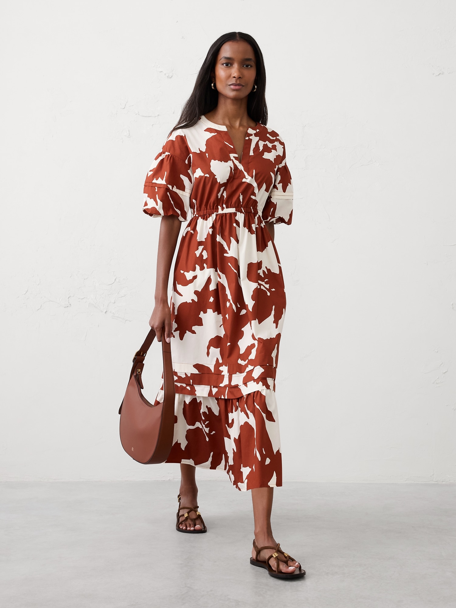 Tiered Midi Dress - Red Floral