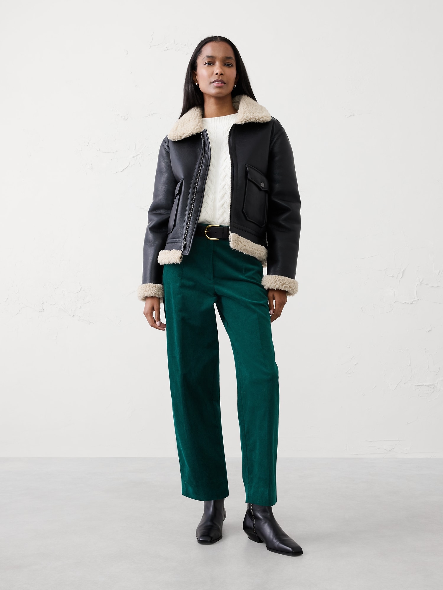 Straight Mid-Rise Corduroy Pant - Sapphire Green