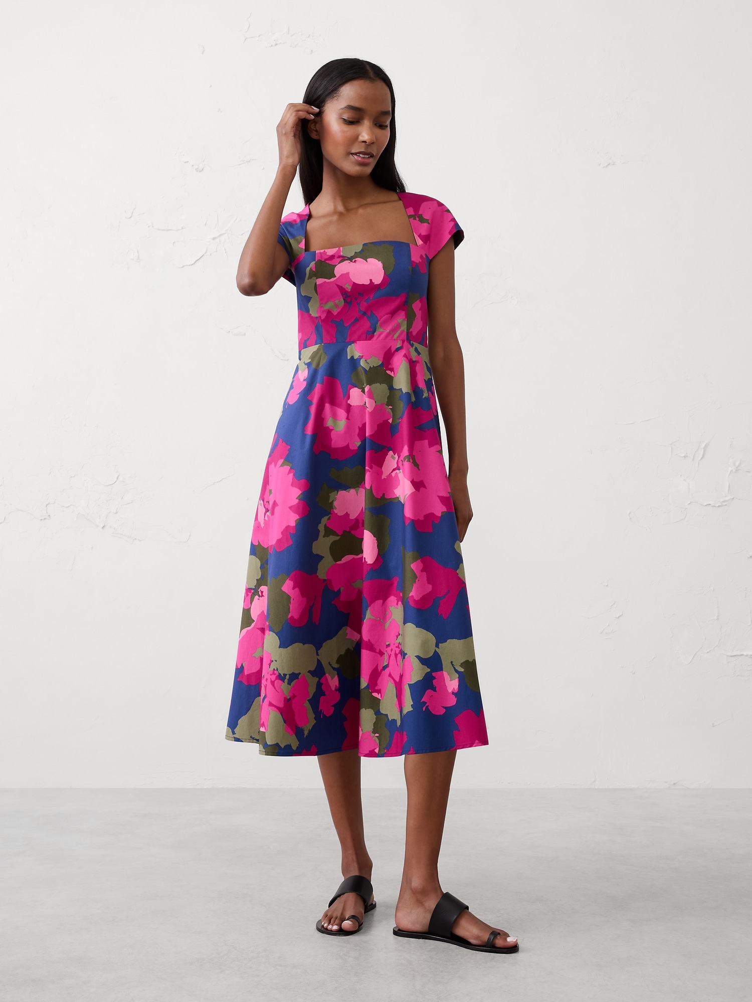 Square-Neck Midi Dress - Brushstroke Multi