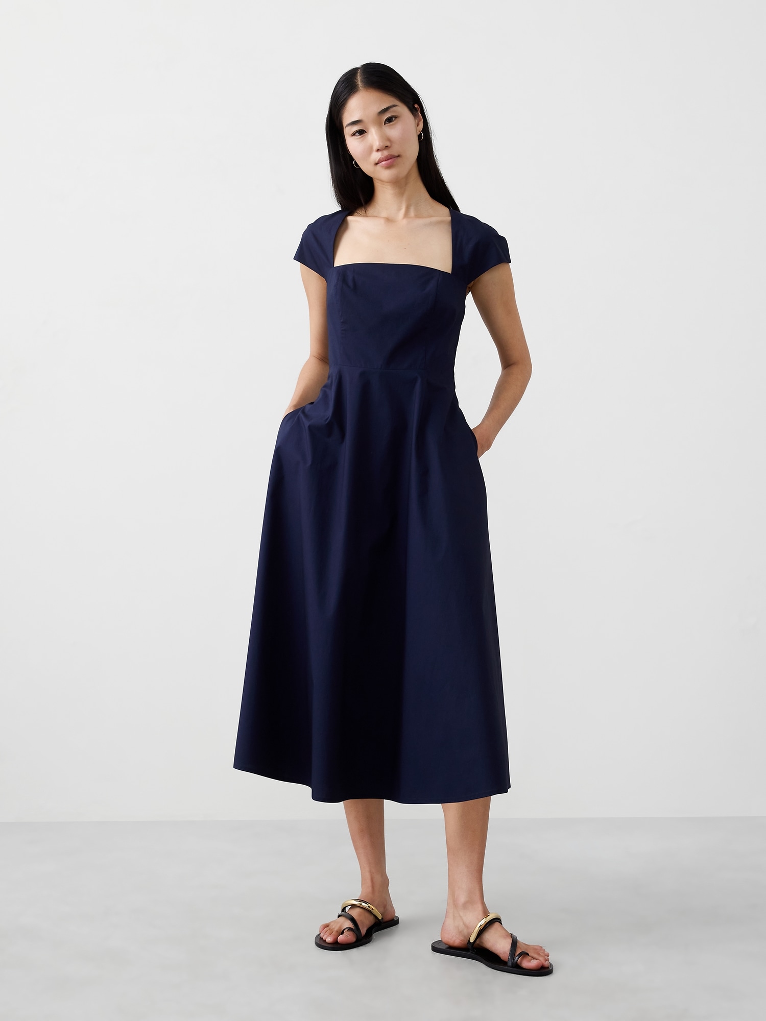 Square-Neck Midi Dress - Preppy Navy