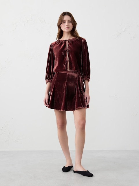 Godet Velvet Mini Skirt