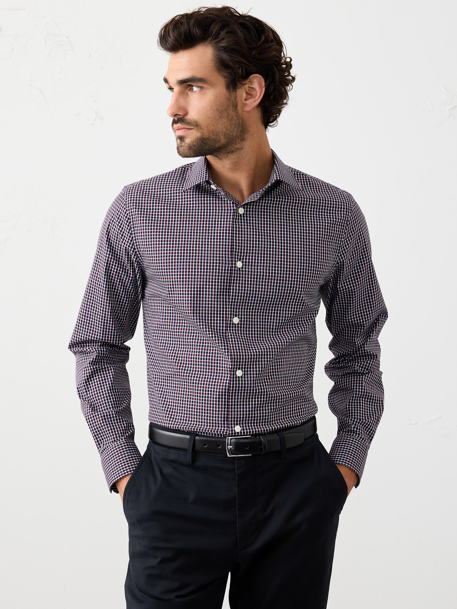 Slim-Fit Dress Shirt - Burgundy Plaid