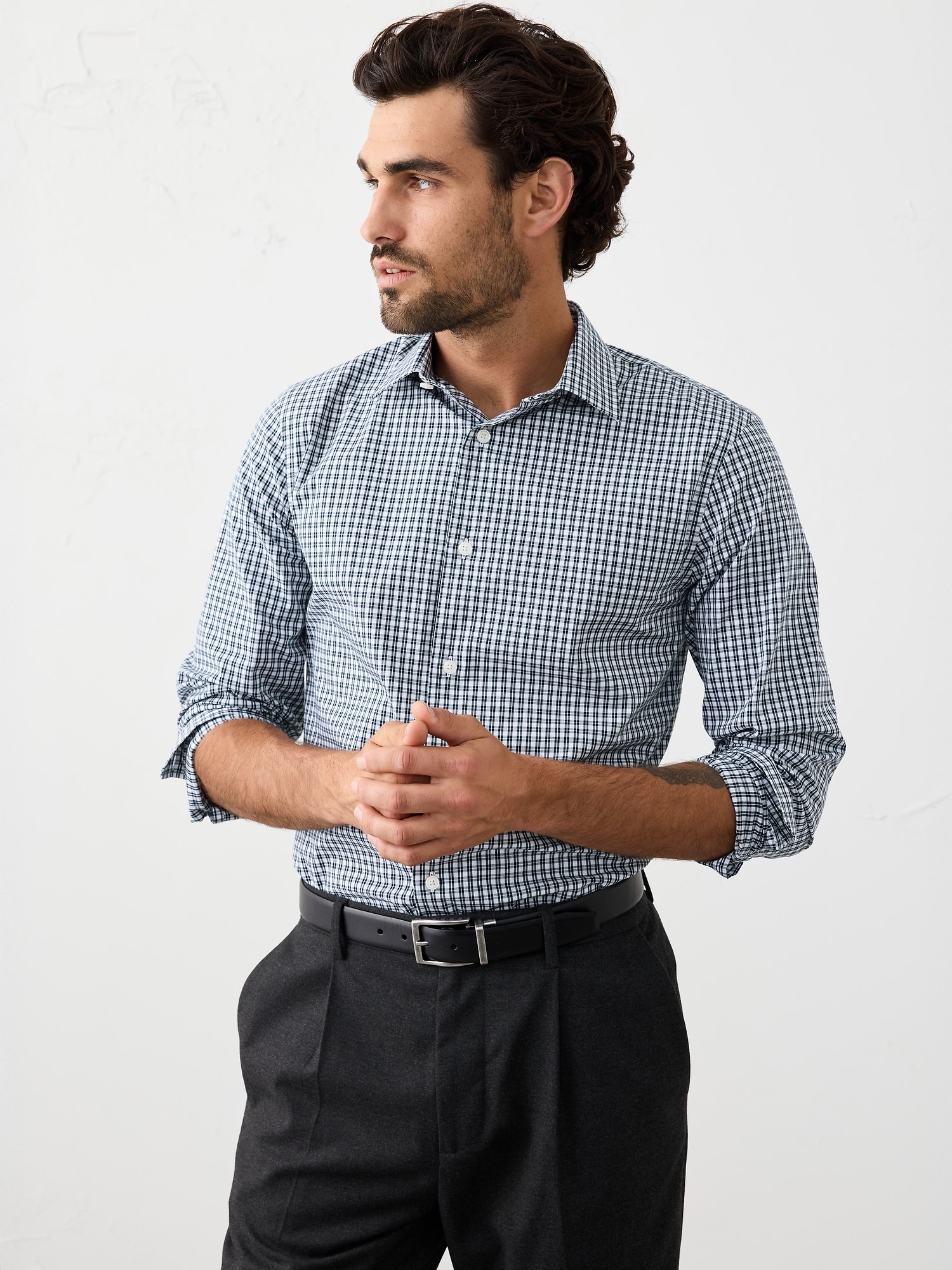 Slim-Fit Dress Shirt - Light Blue Plaid