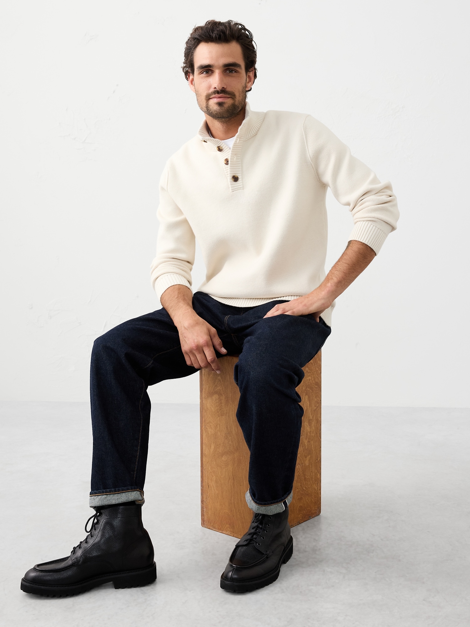 Button Mock-Neck Sweater - Transition Cream