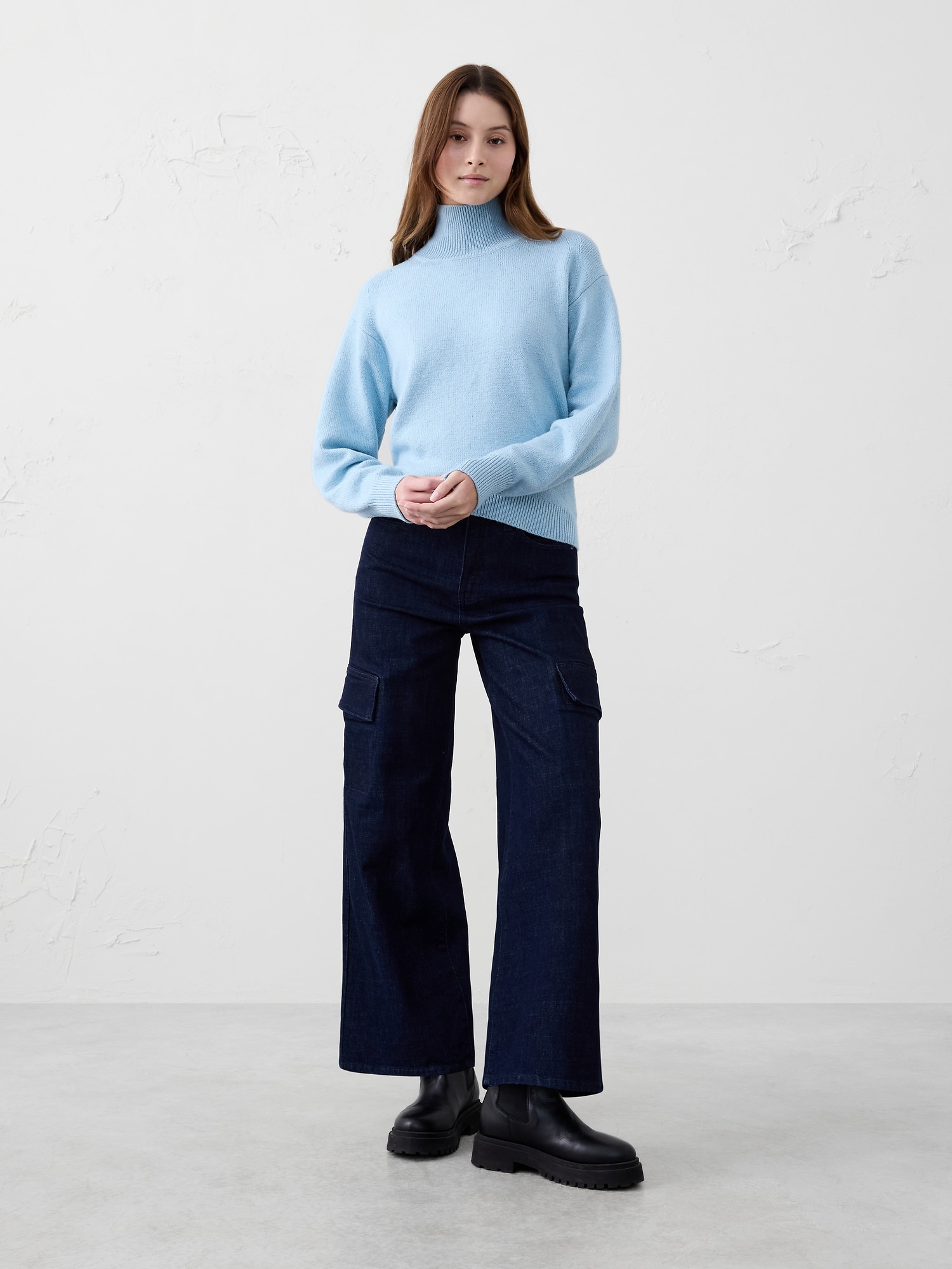 Cozy Turtleneck Pullover Sweater - Light Blue Heather