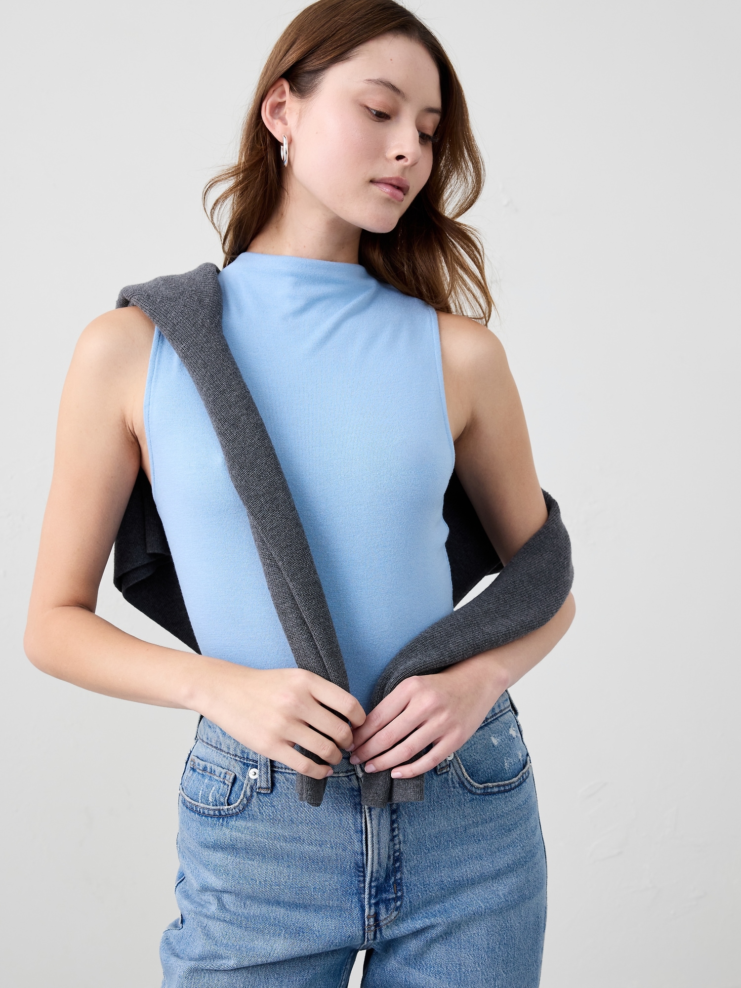 Soft Luxe Mock-Neck Top - Natural Blue