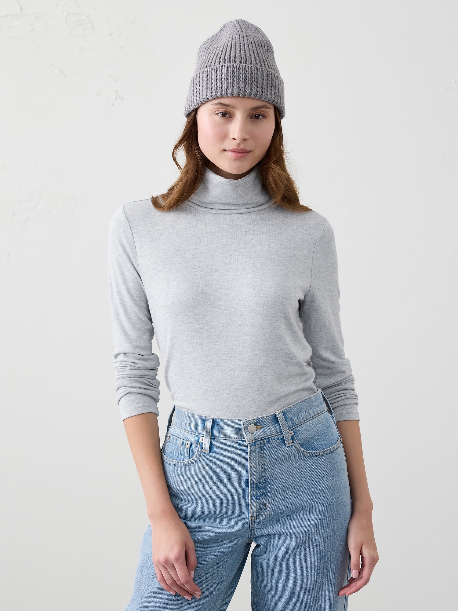 Soft Luxe Turtleneck Top - Heather Gray