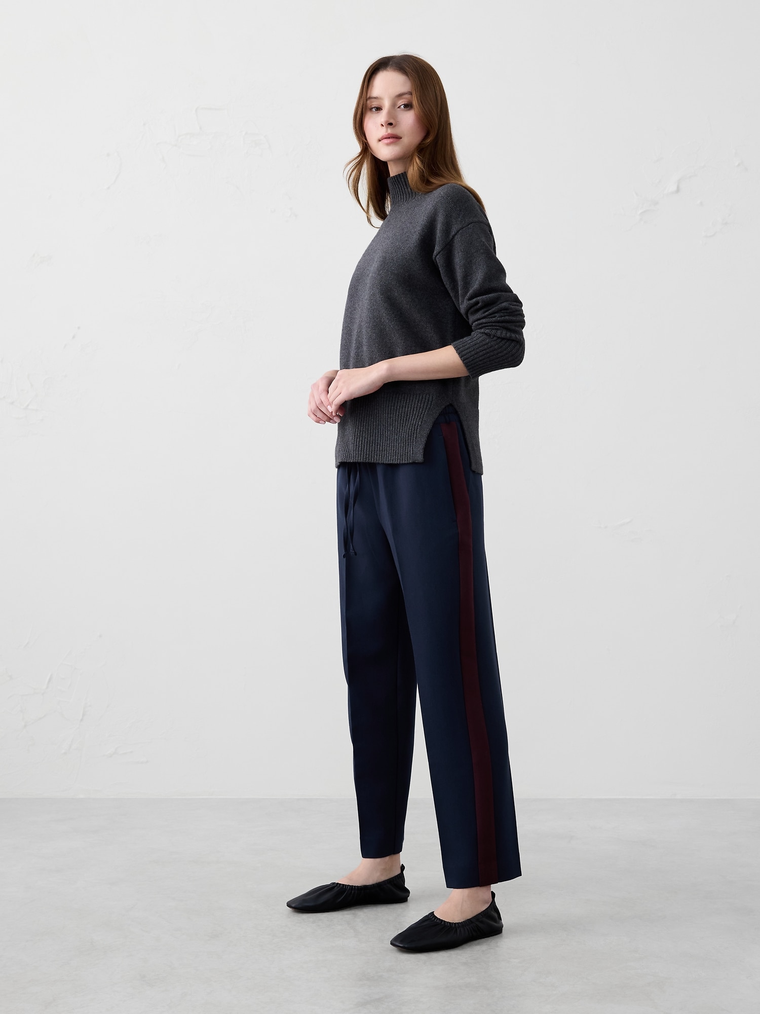 Tapered High-Rise Pull-On Pant - Navy Stripe