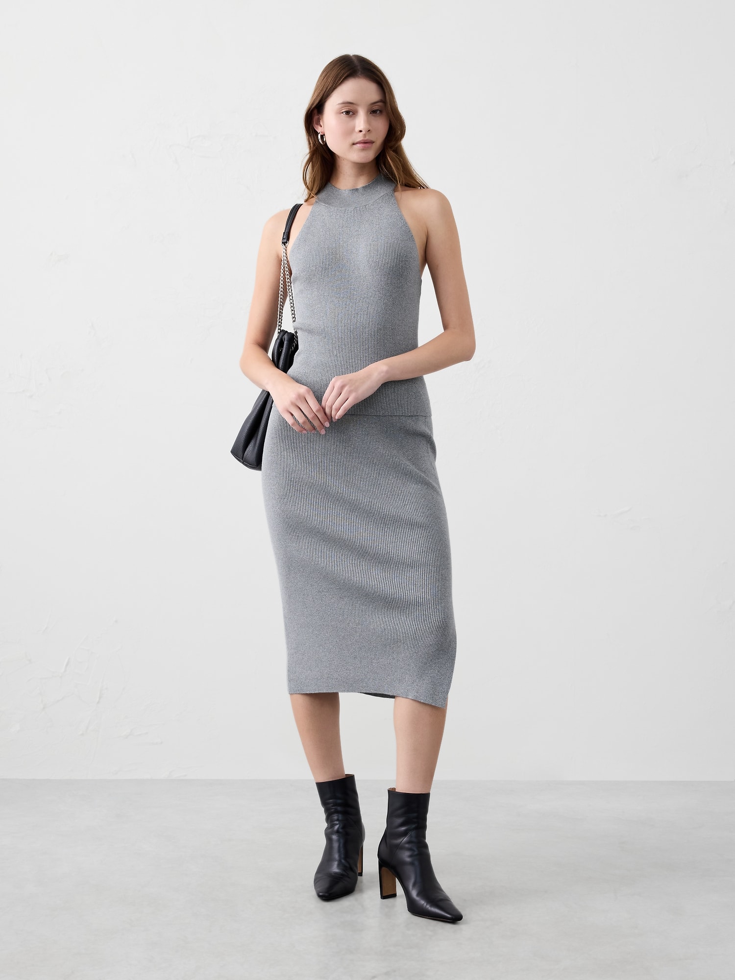 Lurex Halter Sweater Tank - Medium Gray