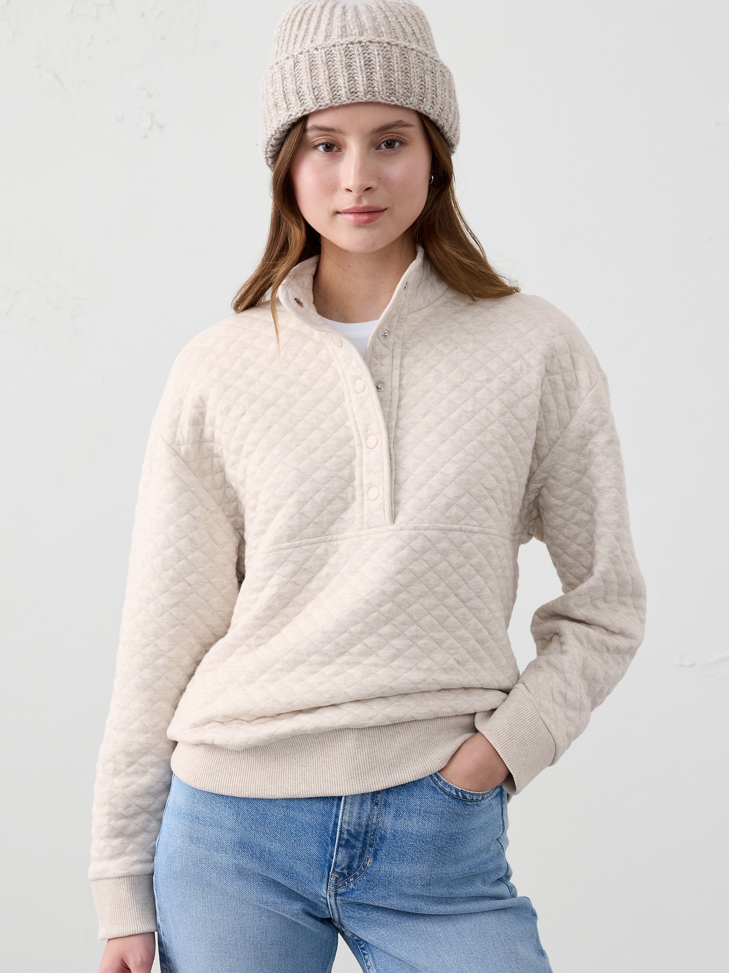 Image number 1 showing, Snap-Collar Quilted Sweatshirt