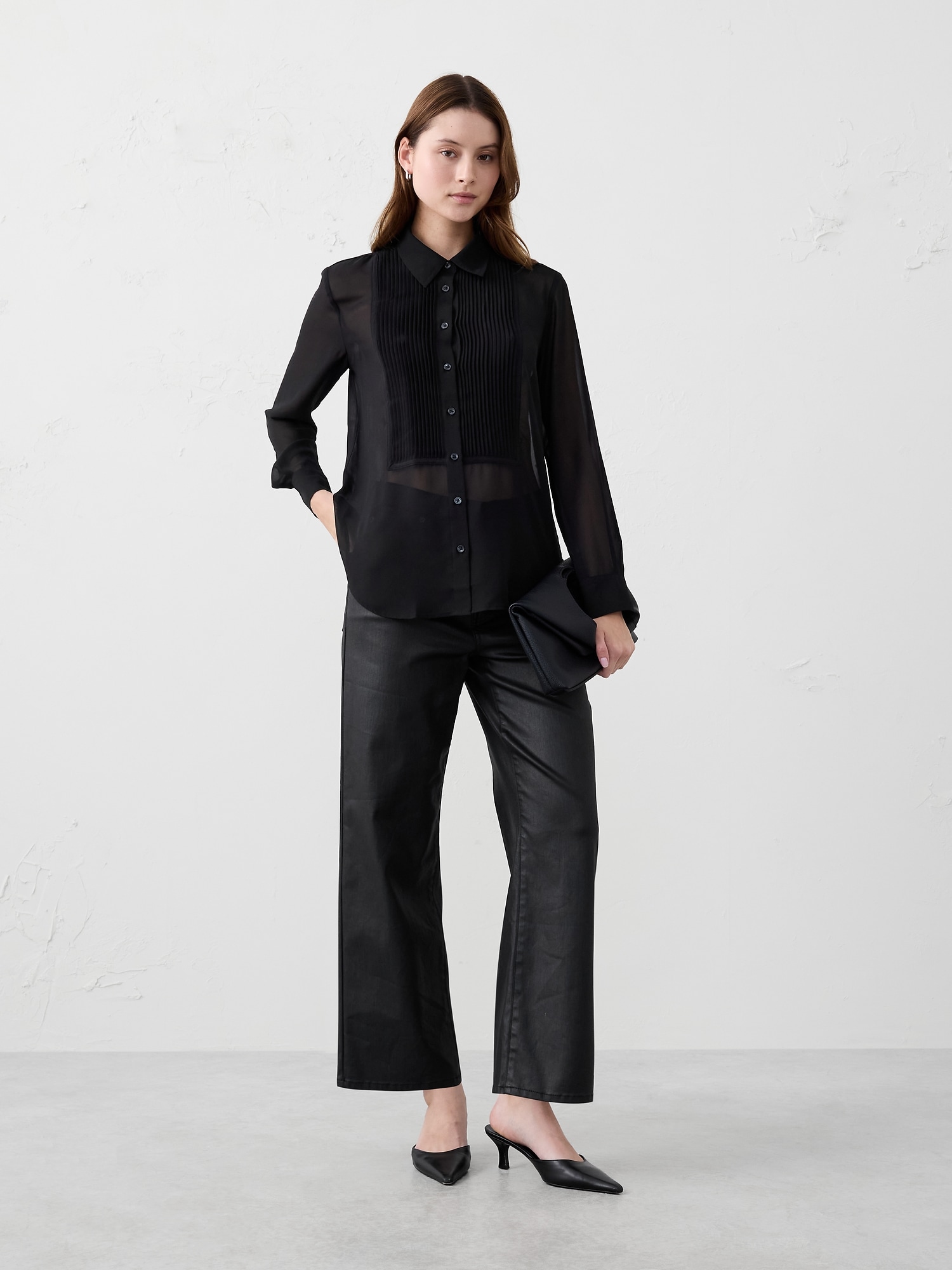 Tuxedo-Bib Blouse - Black