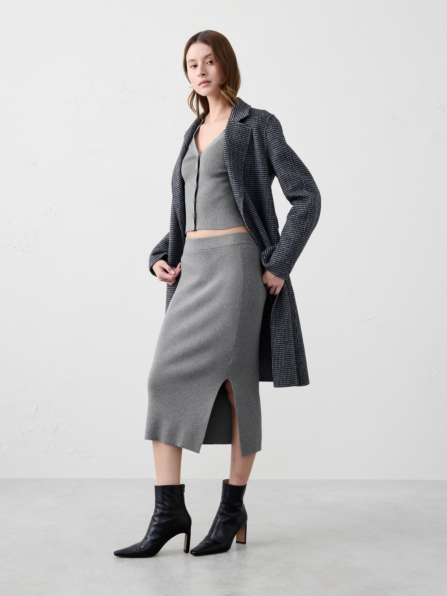 Twinkle Midi Sweater Skirt - Silver