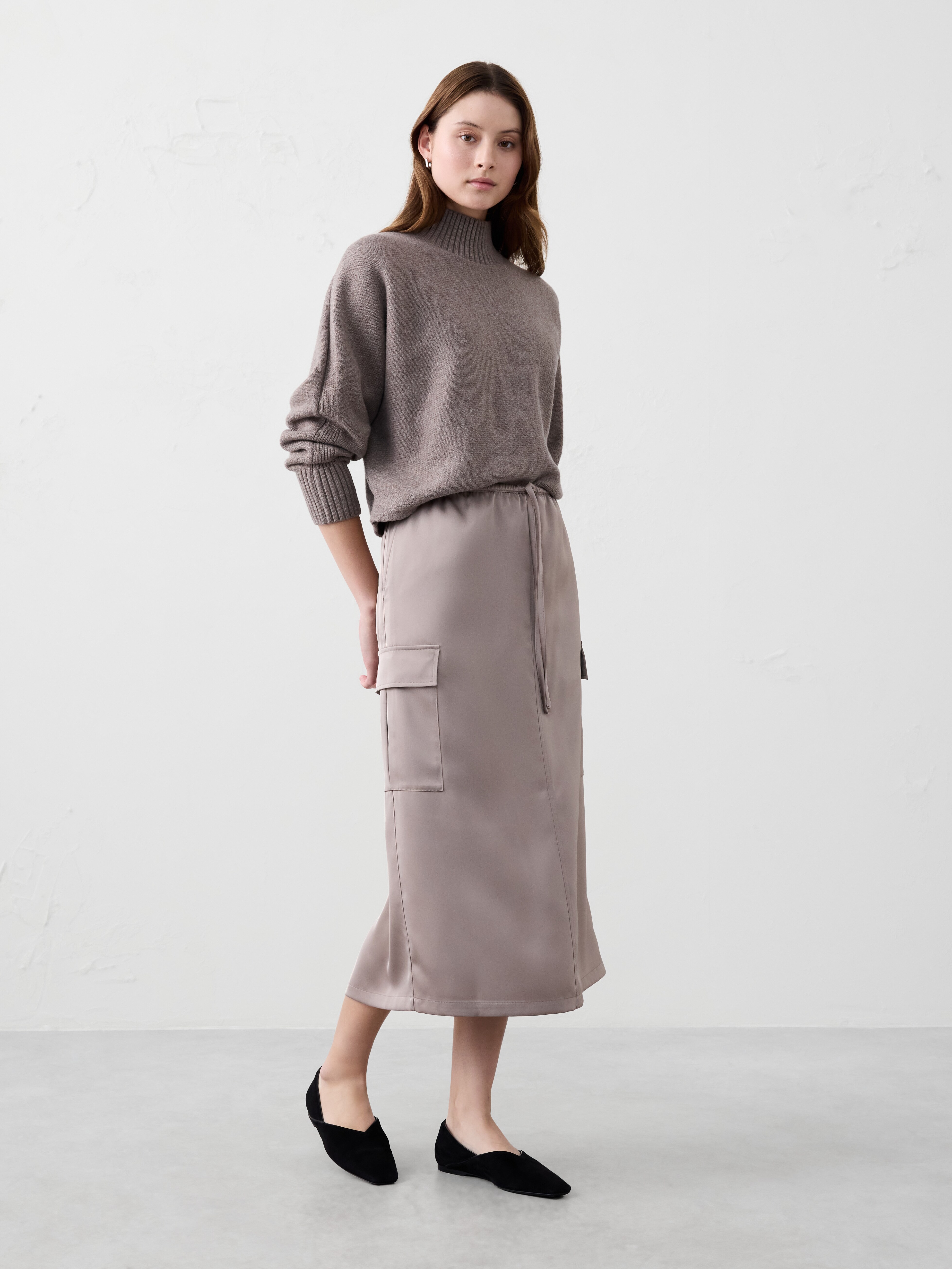 Satin Cargo Midi Skirt
