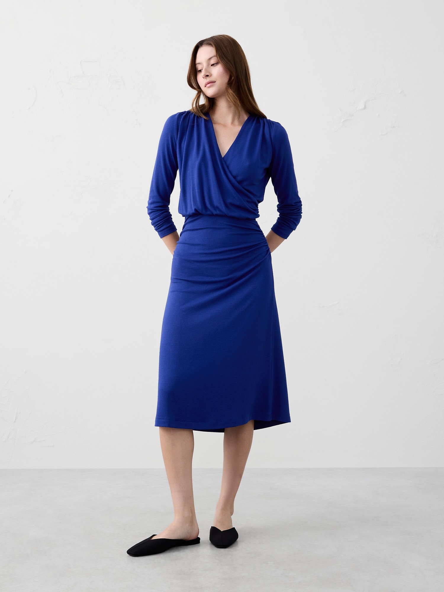 Soft Luxe Knit Wrap Midi Dress - Drizzle Blue