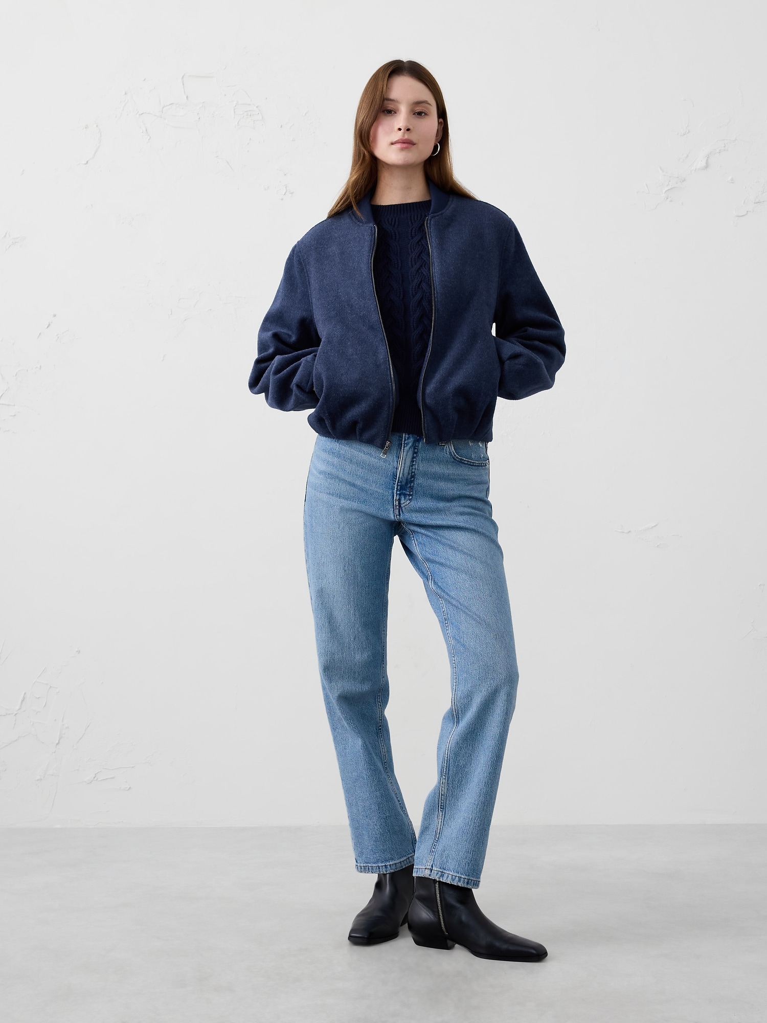 Brushed Bomber Jacket - Navy Heather