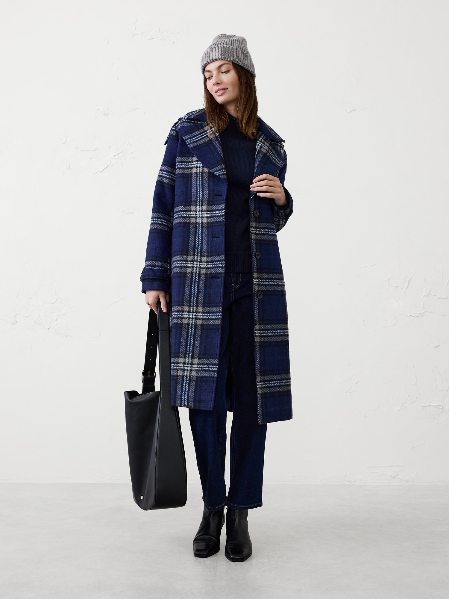 Plaid Coat - Dark Blue Plaid