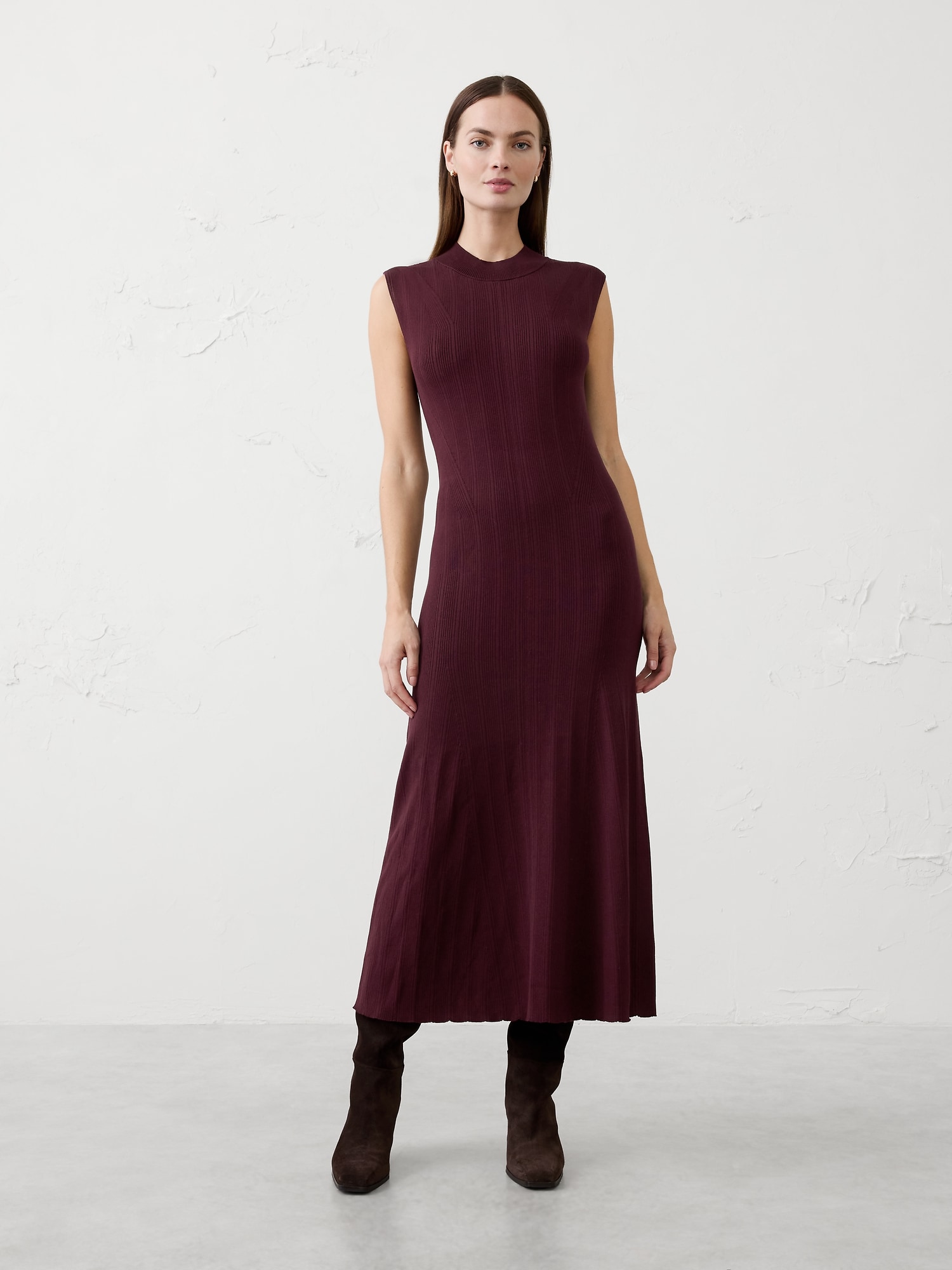 Ribbed Maxi Sweater Dress - Vino Rosso